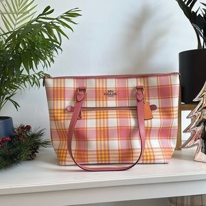 Coach Gallery Tote with Garden Plaid Print